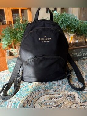 Kate Spade Black Nylon Leather Backpack Medium Classic Purse Flawed Strap